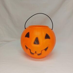 Vintage Classic 6" Halloween Blow Mold Pumpkin Trick or Treat Pail Bucket EXC